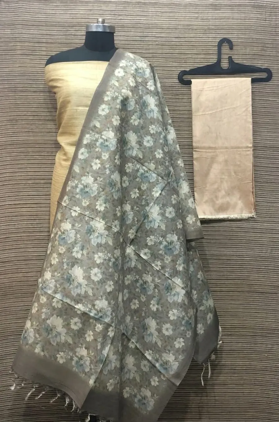 Elegant Ghicha Tussar Silk Plain Suit Material – Handwoven Natural Texture